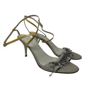 Vintage Y2K DKNY Ankle Strap Sandals Womens Size 9 White Yellow Chain Details